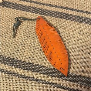 Orange Handmade Leather Feather Keychain
